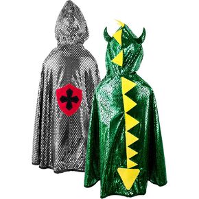 Great Pretenders Reversible Dragon/Knight Cape for Kids, S/M | 2-in-1 Costume for Imaginative Play