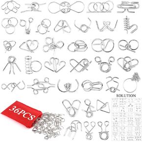 36pcs الألغاز الدعائية المعدنية المعدنية المطبوعة مع الحقيبة ، ألعاب IQ الصلب فيزياء العقل المعاد