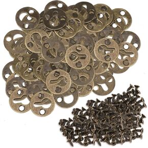 50pcs Round Keyhole Hangers 25mm / 1-inch Mortise Type Metal Keyhole Hanging Films Shelf Hangers Brackets Antique Bronze Picture Frame Hanging Plate with Screws