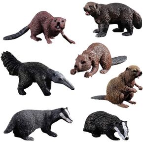 Realistic Animal Figures - 7pcs Animals Action Model Includes Badger Beaver Anteater Wolverine - Educational Learning Toys Birthday Gift Set for Boys Girls Kids Toddlers