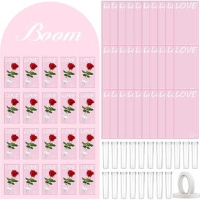 wearage 30 Set Floral Water Tubes with Greeting Card 3" Plastic Flower Vials for Single Stem Flower Wedding or Party Seating Arrangement Valentine's Day Confession(Pink)