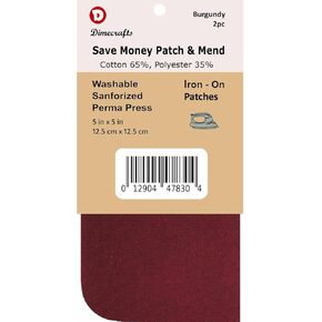2 Pieces Iron-On Twill Repair Patches 5 x 5 Inch, Burgundy