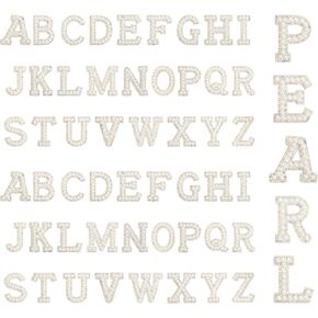 52 Pcs Pearl Iron On Letters, AngleKai White Pearl Rhinestone Letters Patches A-Z English Pearl Iron on Letter Patches Alphabet Glitter Applique Pearl Letter Patch for Craft DIY Hats Clothing(White)