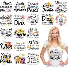 Spanish Iron on Transfers for T-Shirts, 20 Pcs Spanish Flower DTF Transfers Ready to Press, Inspirational Bible Iron on Patch Decals, Heat Transfer Vinyl for Bag Clothing DIY Craft