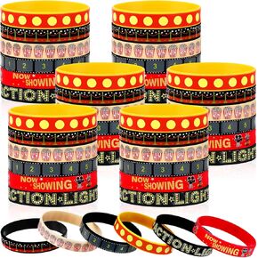 42 PCS Movie Night Rubber Bracelets Bulk Movie Party Favors 6 Designs Movie Movie Decoritations for Birthday Hollywood