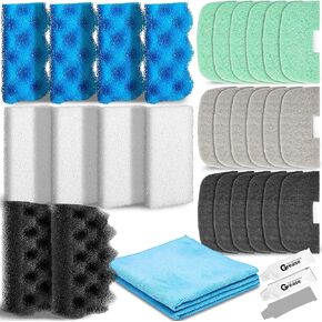 32 Pcs Replacement Filter Media Kit Compatible with Aquarium Filters Include Biological Foams Ammonia Remover Phosphate Pads Nitrite Remover, Towel and Grease (Compatible with 206/207)