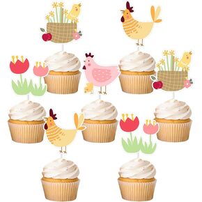 36Pcs Chicken Themed Cupcake Toppers Colorful Farm Animal Themed Party Decorations Farm Chicken Hen Rooster Cake Decor for Kids Farm Animals Themed Birthday Party Baby Shower Party Supplies
