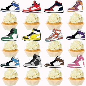 24 Pcs Sneaker Cupcake Toppers Sneaker Cake Decorations Sneaker Party Decorations Sport Shoes Cupcake Toppers for Kids Boys Birthday Party