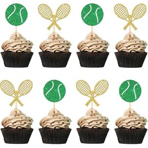 Tennis Cupcake Toppers - Sports Theme Birthday Baby Shower Cupcake Picks for Men Women - Kids Boys Girls Favors Teenis Cupcake Decor