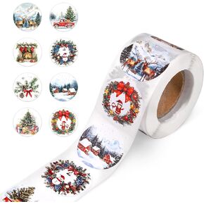 500pcs Christmas Roll Stickers, 1.5in Christmas Round Labels Stickers Holiday Tree Reindeer Santa Claus 8 Styles Vintage Xmas Seals Stickers Decoration Party Supplies for Crafts Envelope Sealing