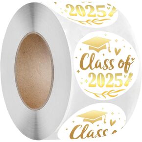500Pieces Graduation Stickers Class of 2025 White Gold Foil Sticker 1 Inch Round Graduation Envelope Seal Label Stickers Self-Adhesive Sticker for College Grad Party Favor (Black Gold)