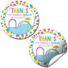 Splash Pad Birthday Party Thank You Sticker Labels for Girls, 40 2" Party Circle Stickers by AmandaCreation, Great for Party Favors, Envelope Seals & Goodie Bags