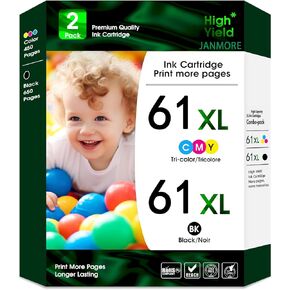 61XL Black&Tri-Color Ink Cartridge Combo Pack Replacement for HP 61 XL Ink for HP Envy 5530 4502 DeskJet 1510 2510 Officejet 4635 4630 4632 2621 Printer