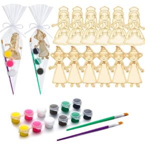 AmazingSpark 12 Sets Paint Your Own Witch Party Favors Pink and Green Witch Princess Party Favors DIY Wood Painting Craft Kit Color Your Own Arts Crafts Kit Princess Party Supplies for Birthday Gift