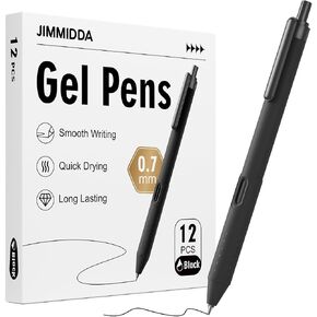 12 Pack Black Pens - 0.7mm Gel Pens Black Ink Quick-Drying Smooth Writing - Comfort Grip Retractable Pen for Journaling, Cute School & Office Supplies Home Work (12 Count, Black Ink)