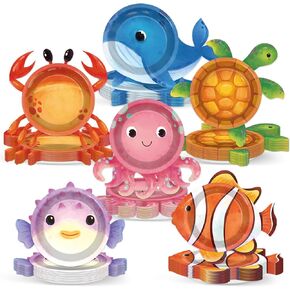 48Pcs Ocean Animal Shaped Paper Plates Under the Sea Party Supplies Sea Animal Tableware 7In Underwater Dinner Plates for Boys Girls Marine Animal Birthday Party Baby Shower Decorations
