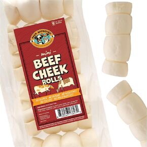 Mini Beef Cheek Rolls - Single Ingredient, All Natural Dog Treats for Small and Medium Dogs - Low Fat, Gluten-Free, & Grain Free Dog Treats - 3-4 inch (6-Pack)