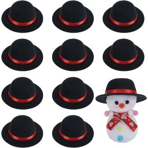 FINGERINSPIRE 10 Pcs Mini Felt Top Hats Black Mini Top Hats with Red Ribbon