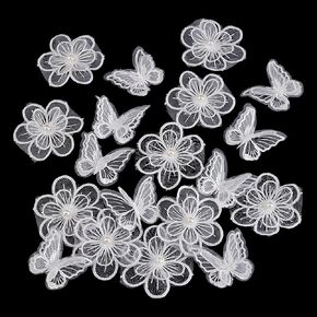 PH PandaHall 20pcs White Butterfly Lace Flower Applique Trim Lace Butterfly Applique Patches Double Layers Organza Butterfly Lace Fabric Sewing Lace for DIY Wedding Dress Bride Hair Hat