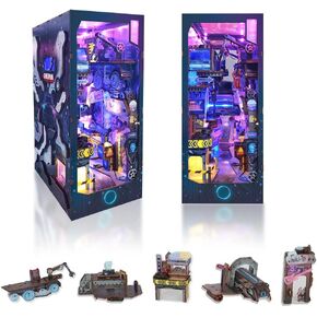 Strucwood Book Nook Cyberpunk ، New Diy Dollhouse BookNook Bookshelf Decors ، الألغاز الخشبية ثلاثية الأبعاد مع LED ، Kook Miniature Kit ، عيد ميلاد عيد الميلاد للمراهقين البالغين cyberpunk