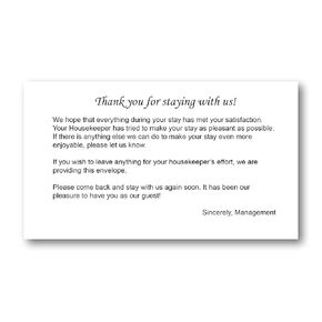 Housekeeping Hotel Motel Tip Gratuity Envelope - Gummed Seal - White - 3 11/16 by 6 1/2 Inch (Pack of 250)