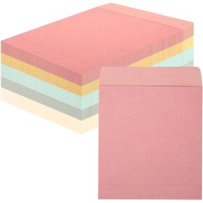 50 Pieces Library Card Pockets 5 Colors Library Card Envelopes with 60 PCS Removable Adhesive Dots for School Office Public Library Books (Rainbow)