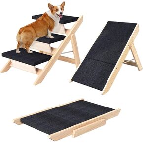 Dog Stairs/Ramp for Bed, Wooden Convertible Pet Steps, Portable Dog Ladder Up to 180 Pound for Elderly/Short-Legged Dogs, 2 Steps for Beds, Couch, Cars