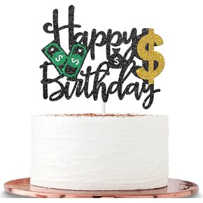Dollar Happy Birthday Cake Toppers, Money Cake Topper Decorations for Women Men Birthday Party, Dollar Theme Birthday Party Decor Supplies, Dollar Bill Sign Money Cake Decoration