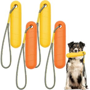 4 Pcs Interactive Dog Pool Toys with Throw Rope 8.66 x 2 Inch Fetch Training Bumpers Water Floating Toys for Outdoor (Yellow, Orange)