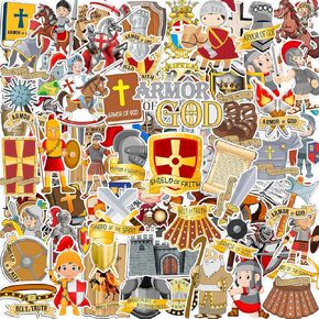 105Pcs Armor of God Stickers for Kids Bible Verse Christian Religious Armor Medieval Knight Stickers Vinyl Waterproof God for Classroom Teacher Reward Art Crafts Religious Party Favors