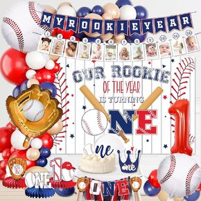 Baseball 1st birthday party decorations boy, our rookie Backdrop,Baseball Balloon Arch,my rookie year banner,first birthday decorations for boy