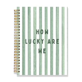 RLTXBUK How Lucky Are We Notebook, Green Striped Trendy Journal, Inspirational Motivational Positive Journal for Women, Minimalist Aesthetic Spiral Notebook, 5.5x8.3 Inch