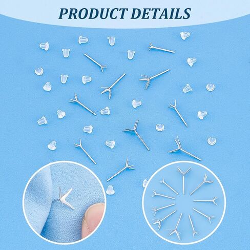 UNICRAFTALE 10Pcs 5 Sizes Platinum Prong Earring Setting 925 Sterling Silver Stud Earring Findings Metal Blanks Claw Earring Posts Beads Rhinestone Component for Jewelry Making Stud Earrings Crafts in Saudi Arabia