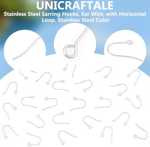 UNICRAFTALE 300Pcs Ear Wires 316L Surgical Stainless Steel Earring Hooks Metal Ear Wire with Horizontal Loop Earring Supplies for DIY Earring Jewelry Making 2mm Hole in Kuwait