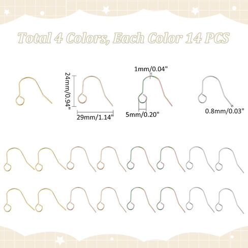UNICRAFTALE 300Pcs Ear Wires 316L Surgical Stainless Steel Earring Hooks Metal Ear Wire with Horizontal Loop Earring Supplies for DIY Earring Jewelry Making 2mm Hole in Saudi Arabia