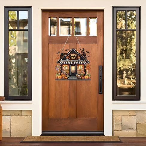 JJfox Diamond Art Att Kit للبالغين ، وحجر الراين الخاص بالبالغين ، و DIY أكريليك الماس للفنون النافذة المعلقات منزل حديقة الجدار معلقة زخرفة (منزل الحلوى) in Kuwait