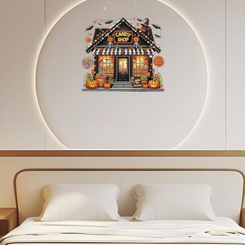 JJfox Diamond Art Att Kit للبالغين ، وحجر الراين الخاص بالبالغين ، و DIY أكريليك الماس للفنون النافذة المعلقات منزل حديقة الجدار معلقة زخرفة (منزل الحلوى) in Kuwait