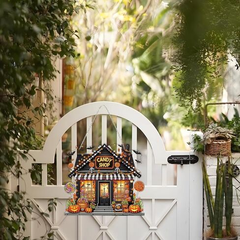 JJfox Diamond Art Att Kit للبالغين ، وحجر الراين الخاص بالبالغين ، و DIY أكريليك الماس للفنون النافذة المعلقات منزل حديقة الجدار معلقة زخرفة (منزل الحلوى) in Kuwait