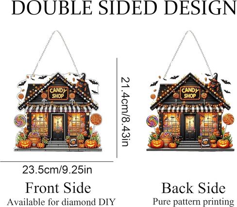 JJfox Diamond Art Att Kit للبالغين ، وحجر الراين الخاص بالبالغين ، و DIY أكريليك الماس للفنون النافذة المعلقات منزل حديقة الجدار معلقة زخرفة (منزل الحلوى) in Kuwait