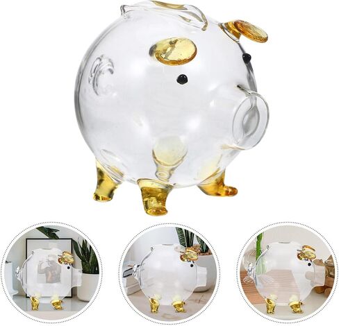 Upkoch Glass Piggy Bank Clear Pig Bank لتوفير الأموال النقدية الزجاجية Glass تغيير صندوق التذكار لوكالة حاوية خنازير القدر القابل للتحصيل in Kuwait