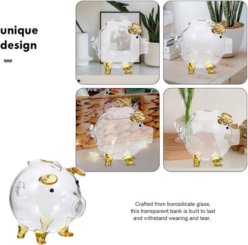 Upkoch Glass Piggy Bank Clear Pig Bank لتوفير الأموال النقدية الزجاجية Glass تغيير صندوق التذكار لوكالة حاوية خنازير القدر القابل للتحصيل in Kuwait