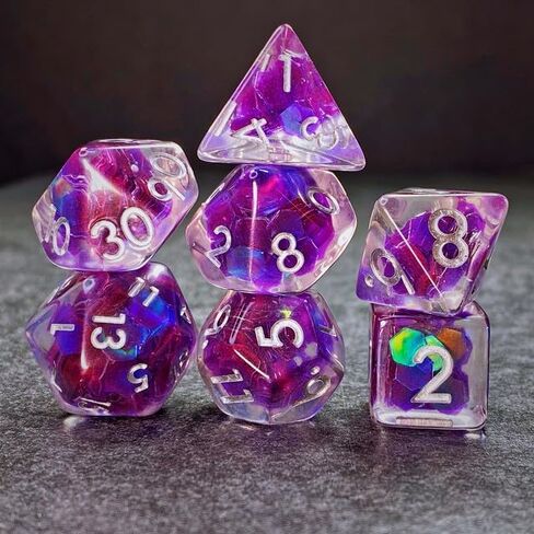 Sage's Portal's Cantrips DND Set - Round Edge Resin 7 -PC Polyhedral DND Dice Met للبرنز والتنين D&D RPG TTRPG (نجوم أرجوانية) in Kuwait