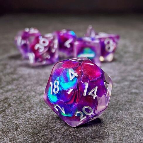 Sage's Portal's Cantrips DND Set - Round Edge Resin 7 -PC Polyhedral DND Dice Met للبرنز والتنين D&D RPG TTRPG (نجوم أرجوانية) in Kuwait