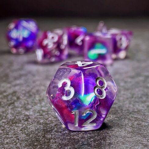 Sage's Portal's Cantrips DND Set - Round Edge Resin 7 -PC Polyhedral DND Dice Met للبرنز والتنين D&D RPG TTRPG (نجوم أرجوانية) in Kuwait