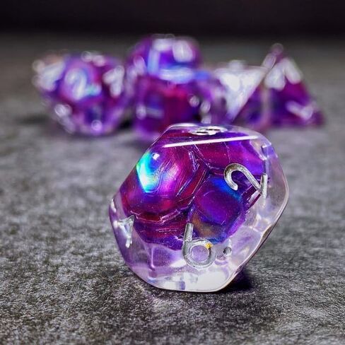 Sage's Portal's Cantrips DND Set - Round Edge Resin 7 -PC Polyhedral DND Dice Met للبرنز والتنين D&D RPG TTRPG (نجوم أرجوانية) in Kuwait