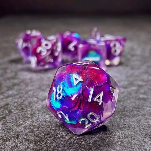 Sage's Portal's Cantrips DND Set - Round Edge Resin 7 -PC Polyhedral DND Dice Met للبرنز والتنين D&D RPG TTRPG (نجوم أرجوانية) in Kuwait