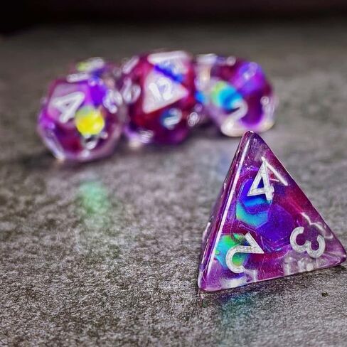Sage's Portal's Cantrips DND Set - Round Edge Resin 7 -PC Polyhedral DND Dice Met للبرنز والتنين D&D RPG TTRPG (نجوم أرجوانية) in Kuwait