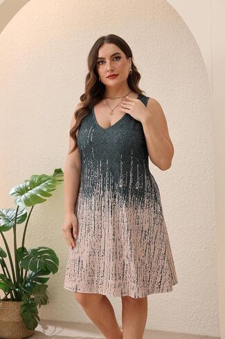 Women Plus Size V Neck Sleeveless Floral Print Pocket T Shirt Dresses Casual Midi Tank Dress Beach Cover up Sundress (XL-5X) in Kuwait