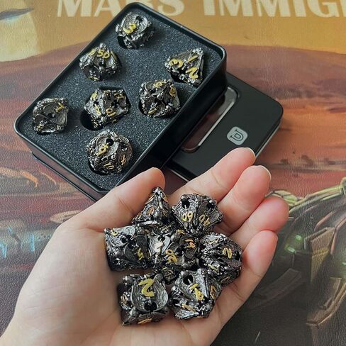 Metal DND Dice Set -Skull Dice Bone Mystery Dice - D20, D12,%D10, D10, D8, D6 & D4 Sided. Cool & Unique Gift for Dungeons & Dragons D&D Accessories, Pathfinder in Saudi Arabia