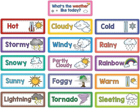 مجموعة ألواح نشرة الطقس 16pcs ، 3.46 × 10.5 بوصة بطاقات كبيرة ، زخرفة الفصول الدراسية ، أدوات تعليم المعلمين in Kuwait
